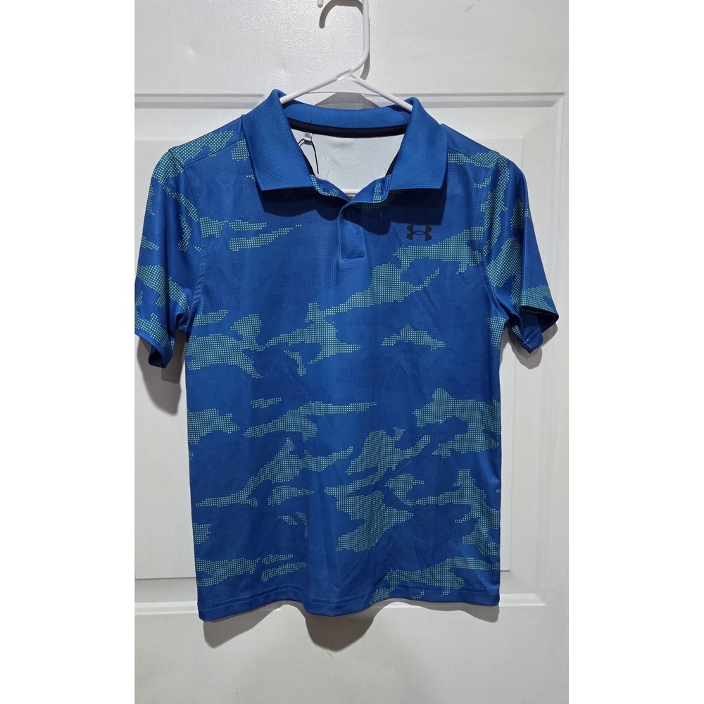Under Armour Blue Playoff Camo Short Sleeve Loose Polo Shirt Boys Youth L